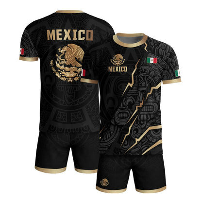 SJ-345-Repeating Mexican Heritage Printed Football Uniform, Shorts Colorful Tribal Warrior Match Day Coordinates FREE SHIPPING