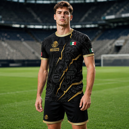 SJ-345-Repeating Mexican Heritage Printed Football Uniform, Shorts Colorful Tribal Warrior Match Day Coordinates FREE SHIPPING
