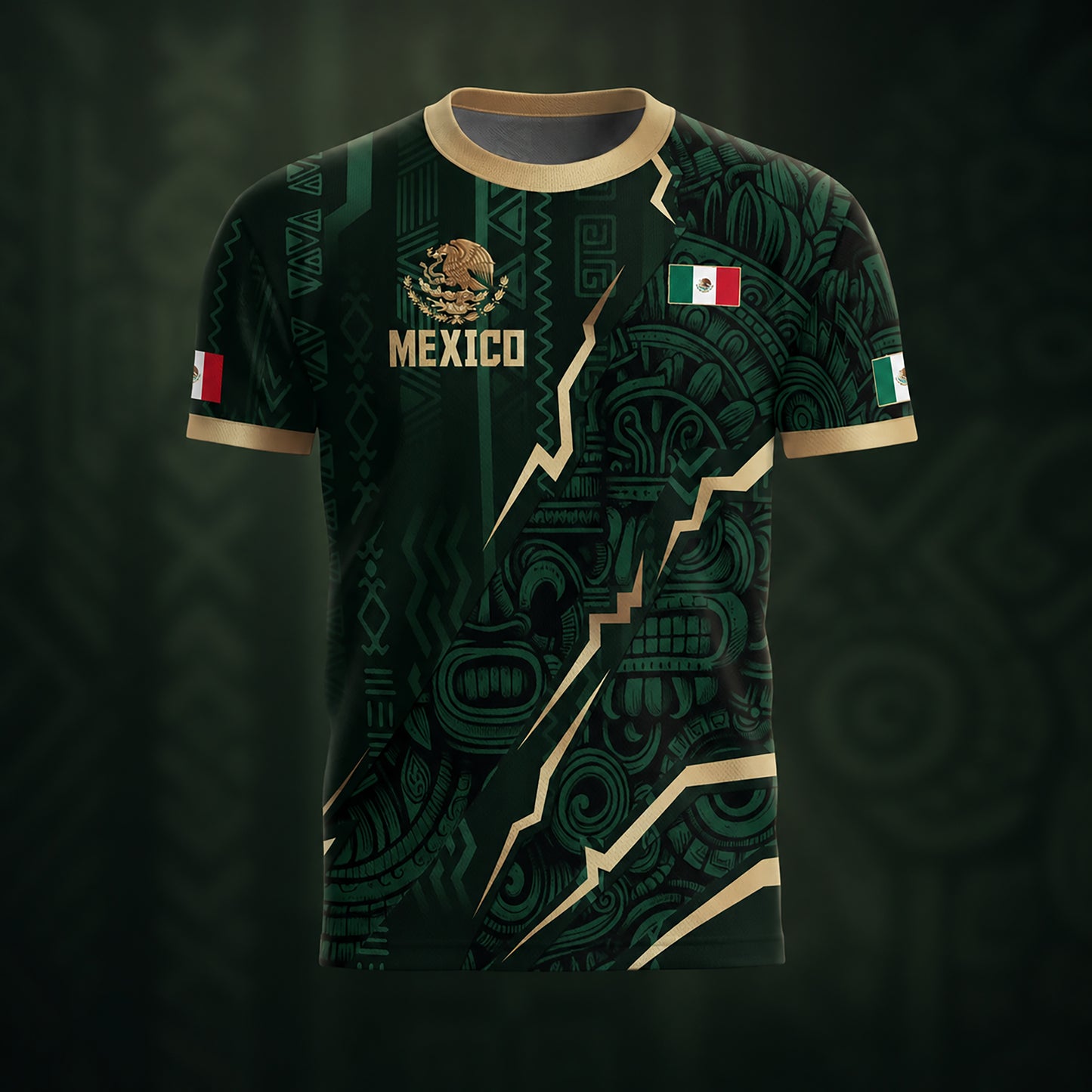SJ-345-Repeating Mexican Heritage Printed Football Uniform, Shorts Colorful Tribal Warrior Match Day Coordinates FREE SHIPPING