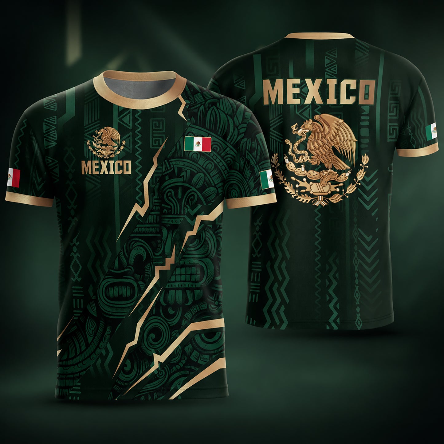 SJ-345-Repeating Mexican Heritage Printed Football Uniform, Shorts Colorful Tribal Warrior Match Day Coordinates FREE SHIPPING