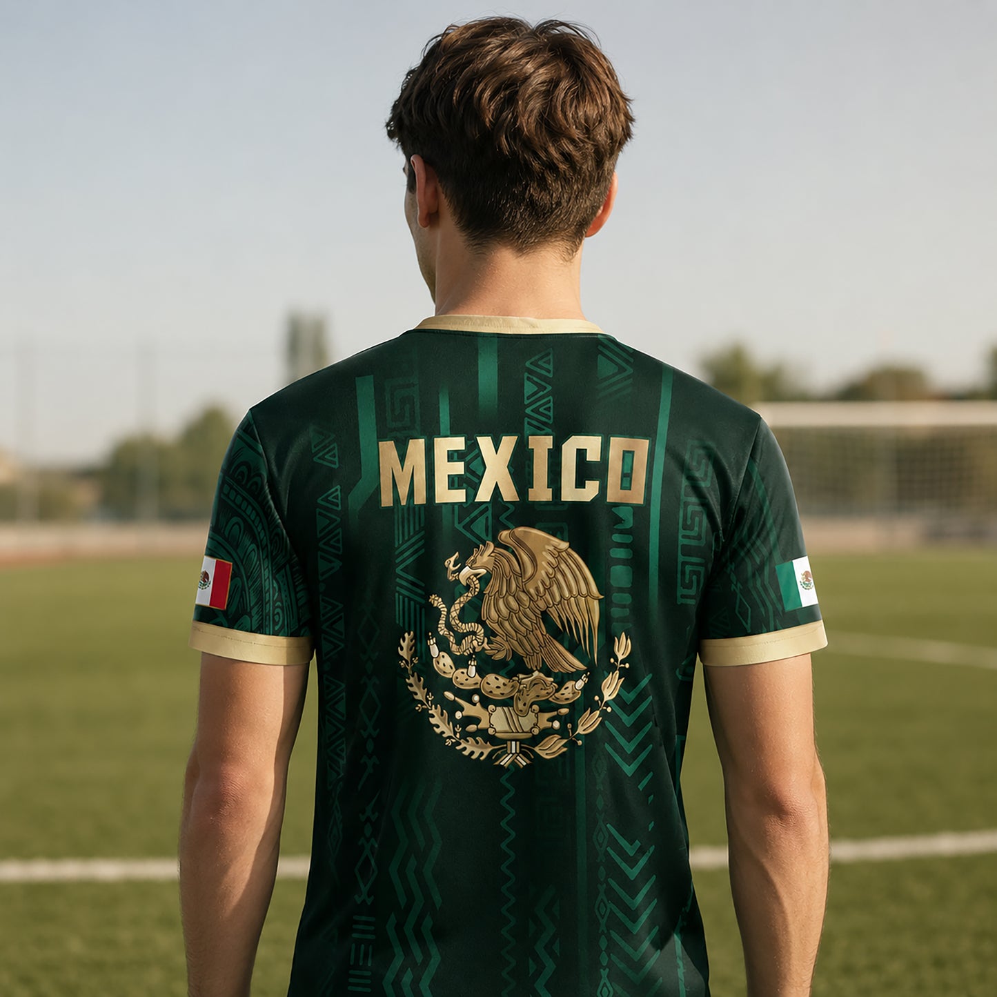SJ-345-Repeating Mexican Heritage Printed Football Uniform, Shorts Colorful Tribal Warrior Match Day Coordinates FREE SHIPPING