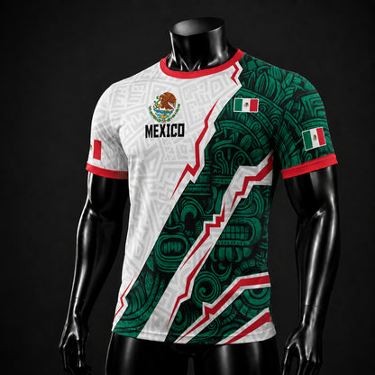 SJ-345-Repeating Mexican Heritage Printed Football Uniform, Shorts Colorful Tribal Warrior Match Day Coordinates FREE SHIPPING