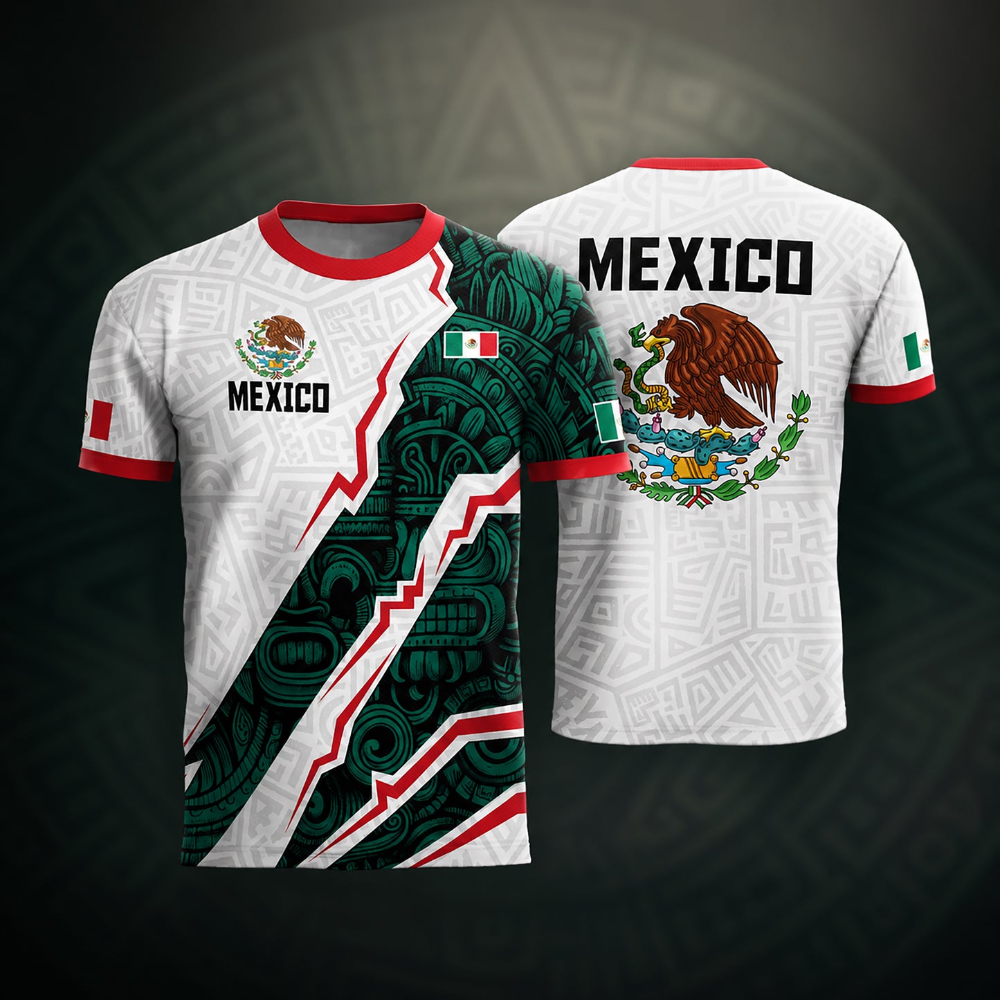 SJ-345-Repeating Mexican Heritage Printed Football Uniform, Shorts Colorful Tribal Warrior Match Day Coordinates FREE SHIPPING