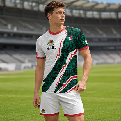 SJ-345-Repeating Mexican Heritage Printed Football Uniform, Shorts Colorful Tribal Warrior Match Day Coordinates FREE SHIPPING
