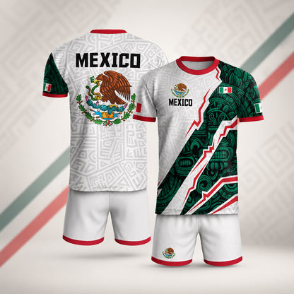 SJ-345-Repeating Mexican Heritage Printed Football Uniform, Shorts Colorful Tribal Warrior Match Day Coordinates FREE SHIPPING