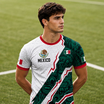 SJ-345-Repeating Mexican Heritage Printed Football Uniform, Shorts Colorful Tribal Warrior Match Day Coordinates FREE SHIPPING