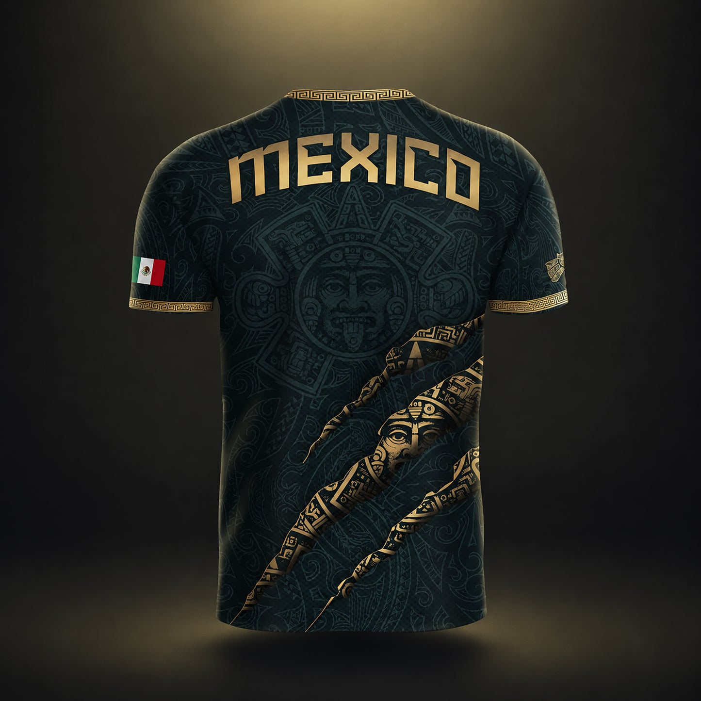 SJ-348-Dark Green Mexico Soccer Jersey, Gold Eagle Snake Pattern Athletic Sportswear Collection Outfit FREE SHIPPING