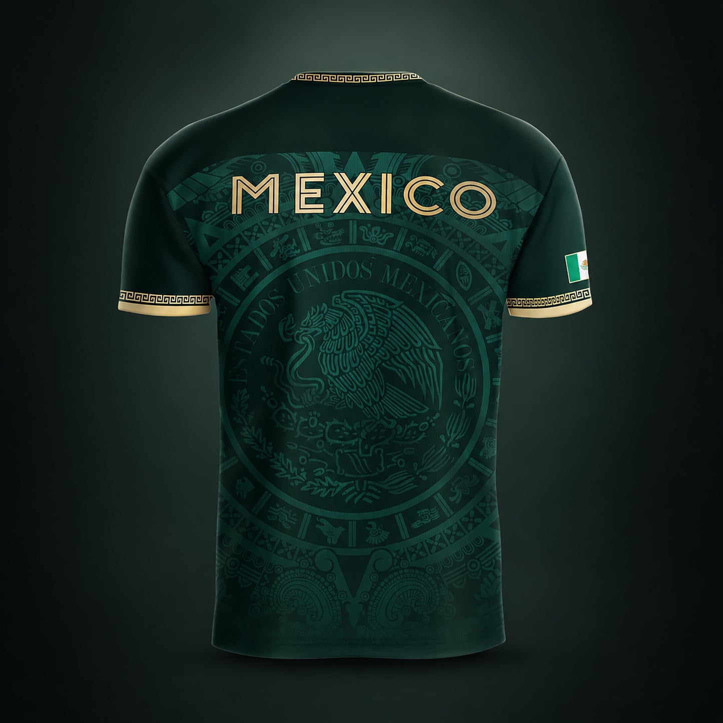 SJ-349-Green Mexico Soccer Jersey, Gold Eagle Seal Pattern Athletic Sportswear Collection Outfit FREE SHIPPING