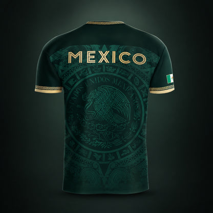 SJ-349-Green Mexico Soccer Jersey, Gold Eagle Seal Pattern Athletic Sportswear Collection Outfit FREE SHIPPING