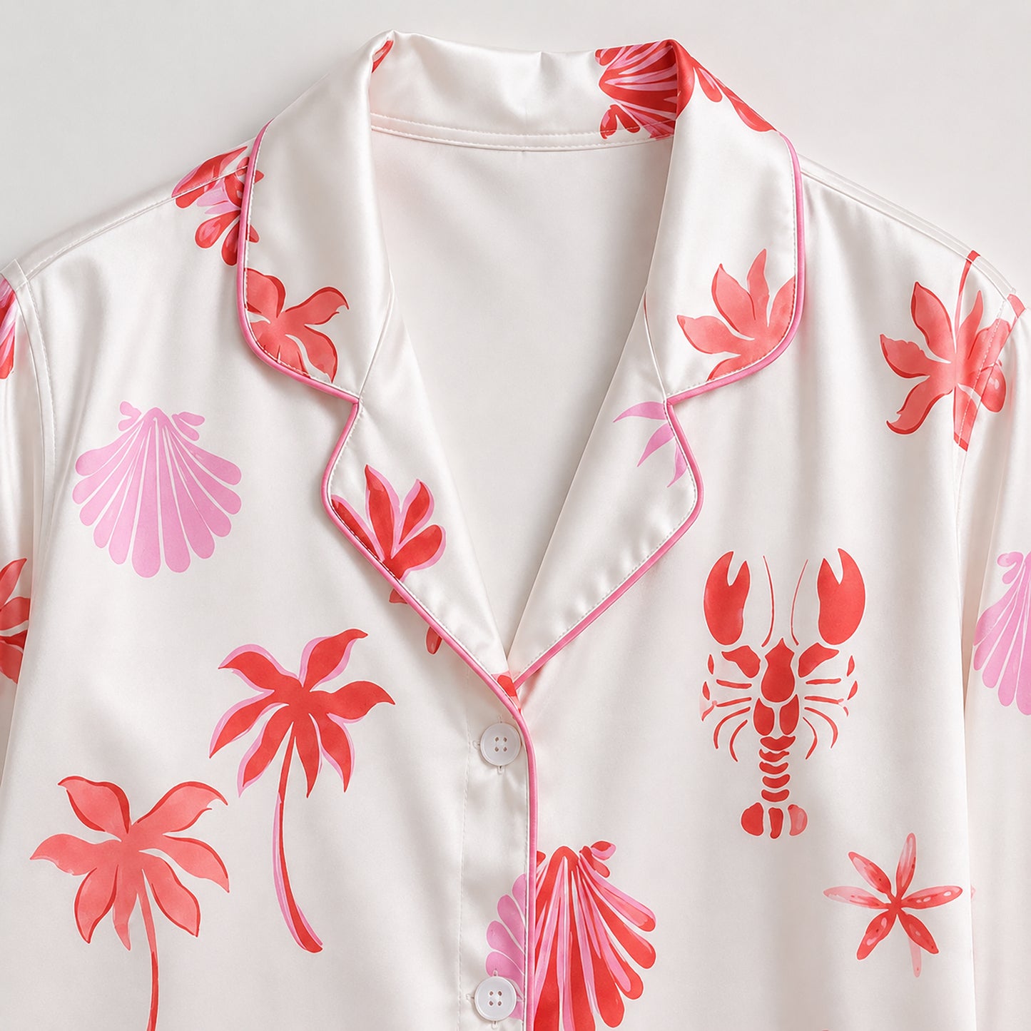 PJ-354-Alabaster Silk Coastal Pajama Apparel, Crimson Palm Graphic Loungewear Sleepwear Collection Raiment