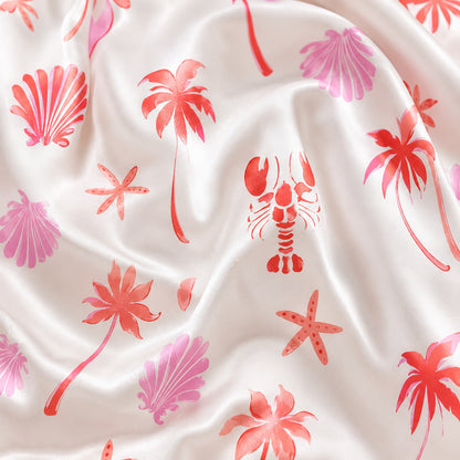 PJ-354-Alabaster Silk Coastal Pajama Apparel, Crimson Palm Graphic Loungewear Sleepwear Collection Raiment
