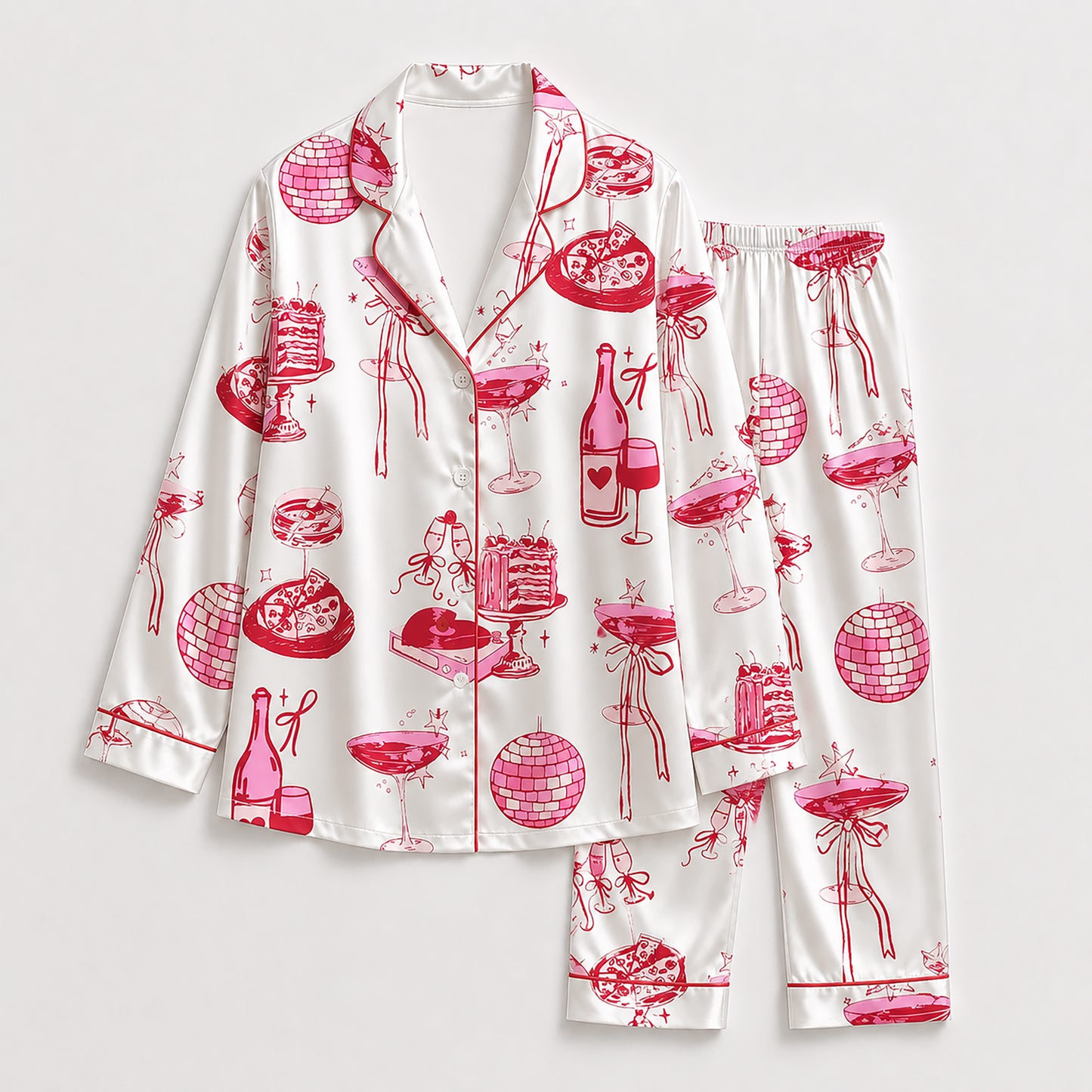 PJ-355-Creamy Poly Celebration Pajama Apparel, Sweet Pizza Printed Loungewear Sleepwear Collection Attire