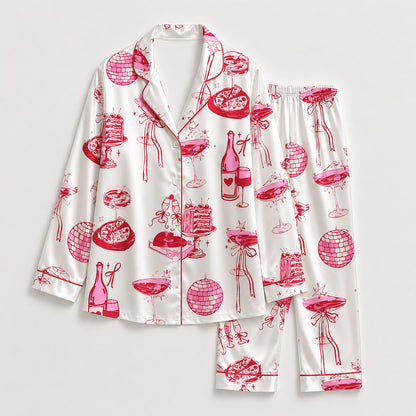 PJ-355-Creamy Poly Celebration Pajama Apparel, Sweet Pizza Printed Loungewear Sleepwear Collection Attire