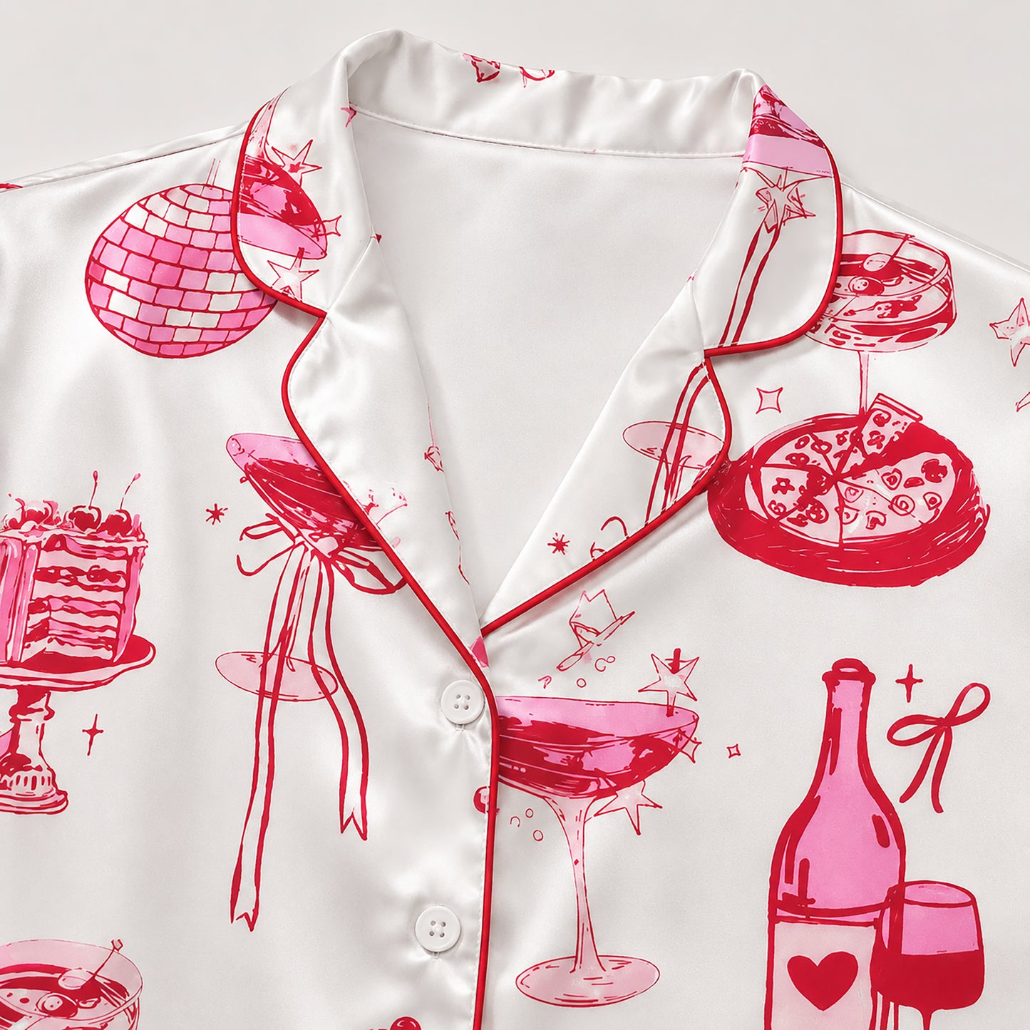 PJ-355-Creamy Poly Celebration Pajama Apparel, Sweet Pizza Printed Loungewear Sleepwear Collection Attire