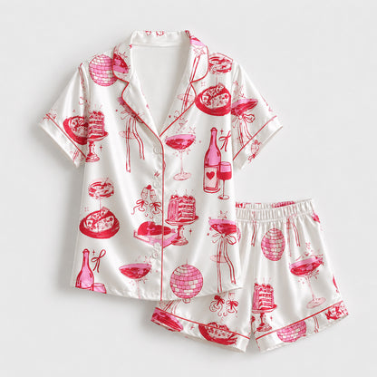 PJ-355-Creamy Poly Celebration Pajama Apparel, Sweet Pizza Printed Loungewear Sleepwear Collection Attire