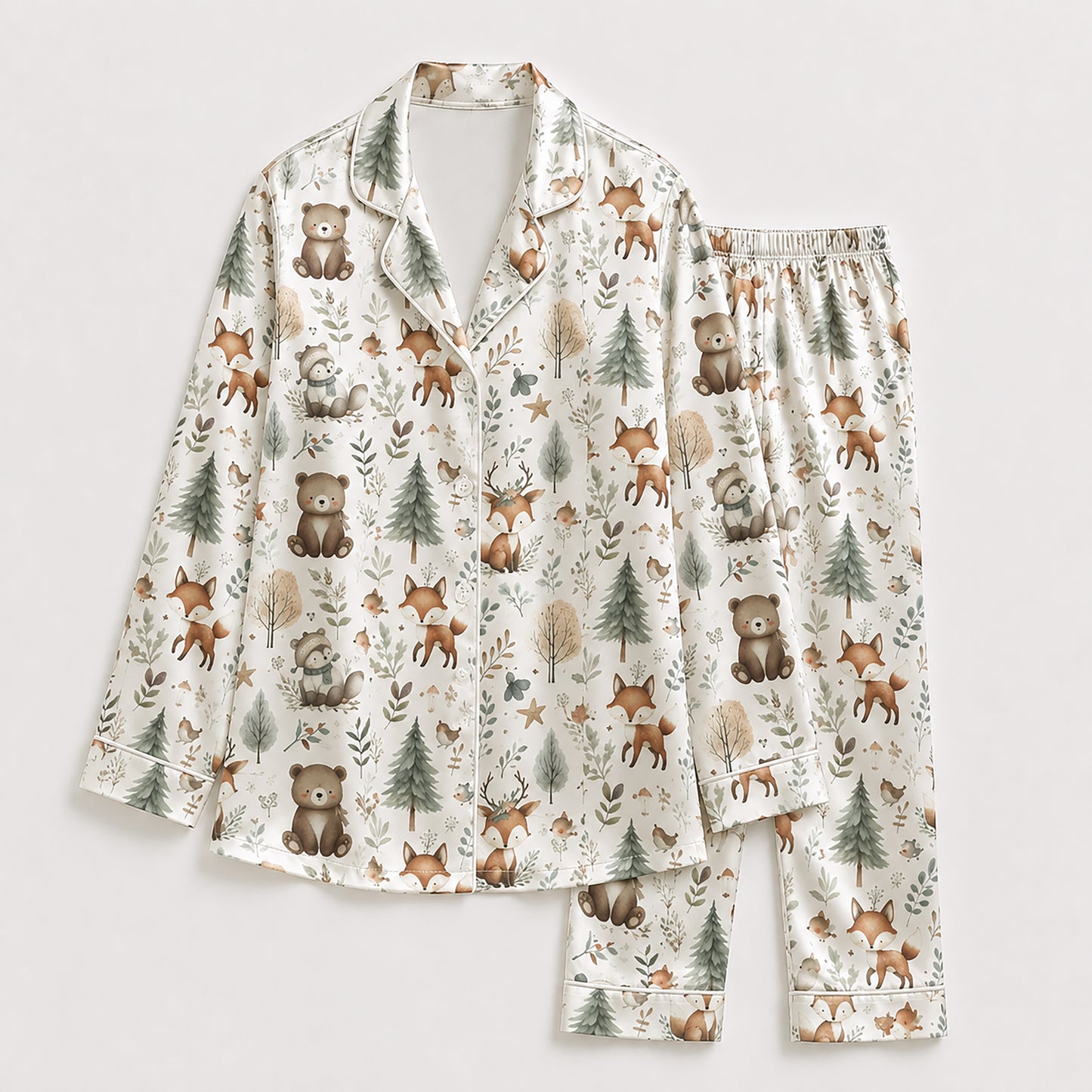 PJ-358-Creamy Poly Bear Pajama Apparel, Wildlife Creature Printed Loungewear Sleepwear Collection Attire