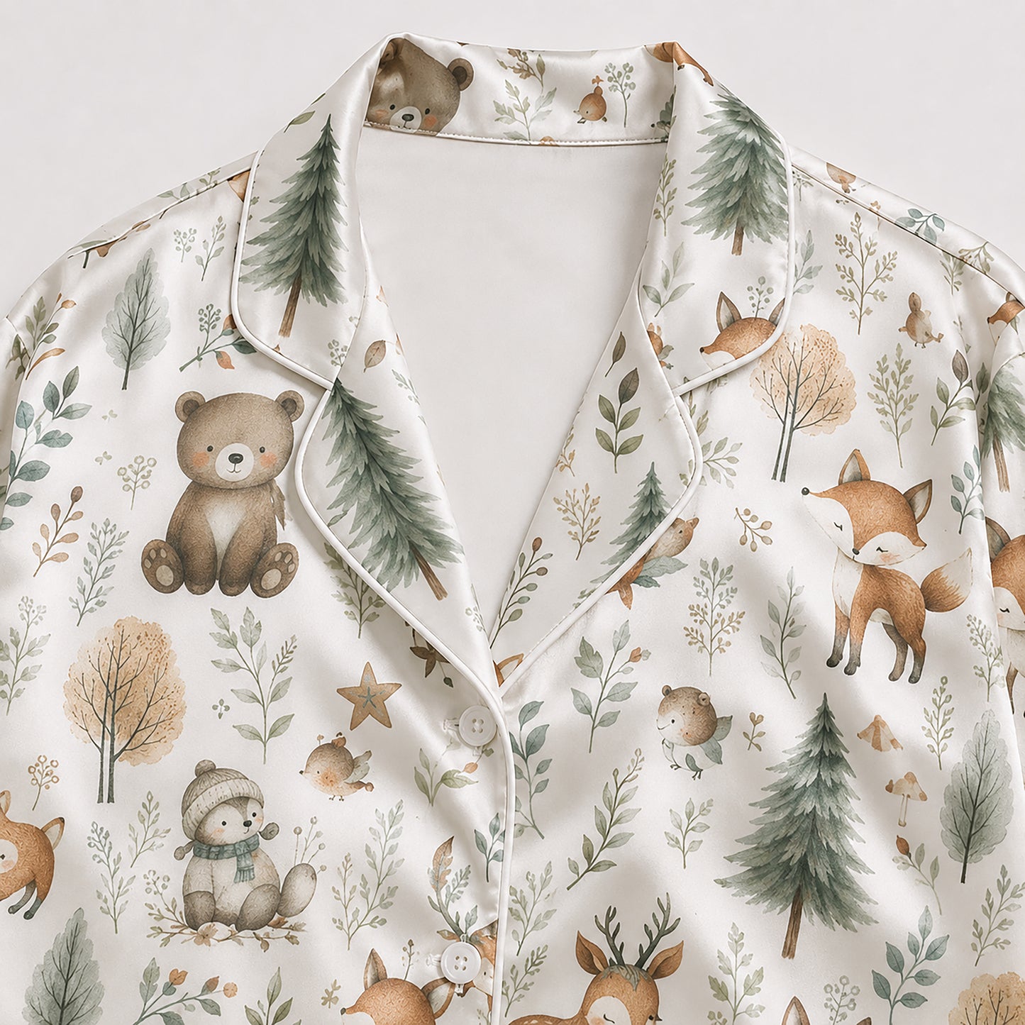 PJ-358-Creamy Poly Bear Pajama Apparel, Wildlife Creature Printed Loungewear Sleepwear Collection Attire