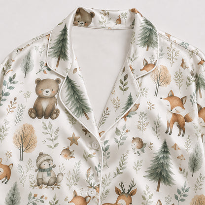 PJ-358-Creamy Poly Bear Pajama Apparel, Wildlife Creature Printed Loungewear Sleepwear Collection Attire
