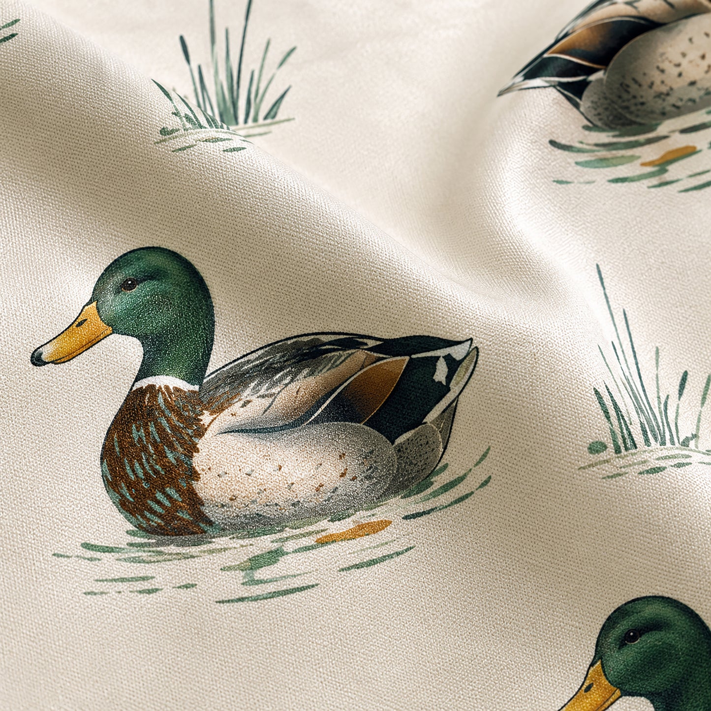 PJ-361-Satin Mallard Pajama Apparel, Green Duck Pattern Sleeve Loungewear Sleepwear Collection Clothing