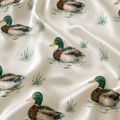 PJ-361-Satin Mallard Pajama Apparel, Green Duck Pattern Sleeve Loungewear Sleepwear Collection Clothing