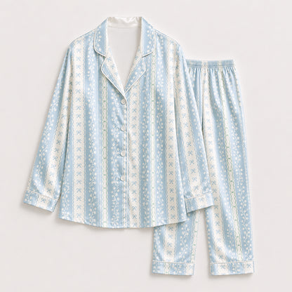 PJ-365-Repeating Vertical Stripe Printed Satin Pajama Garment, Novelty Cute Unisex Sleepwear Lounge Coordinates