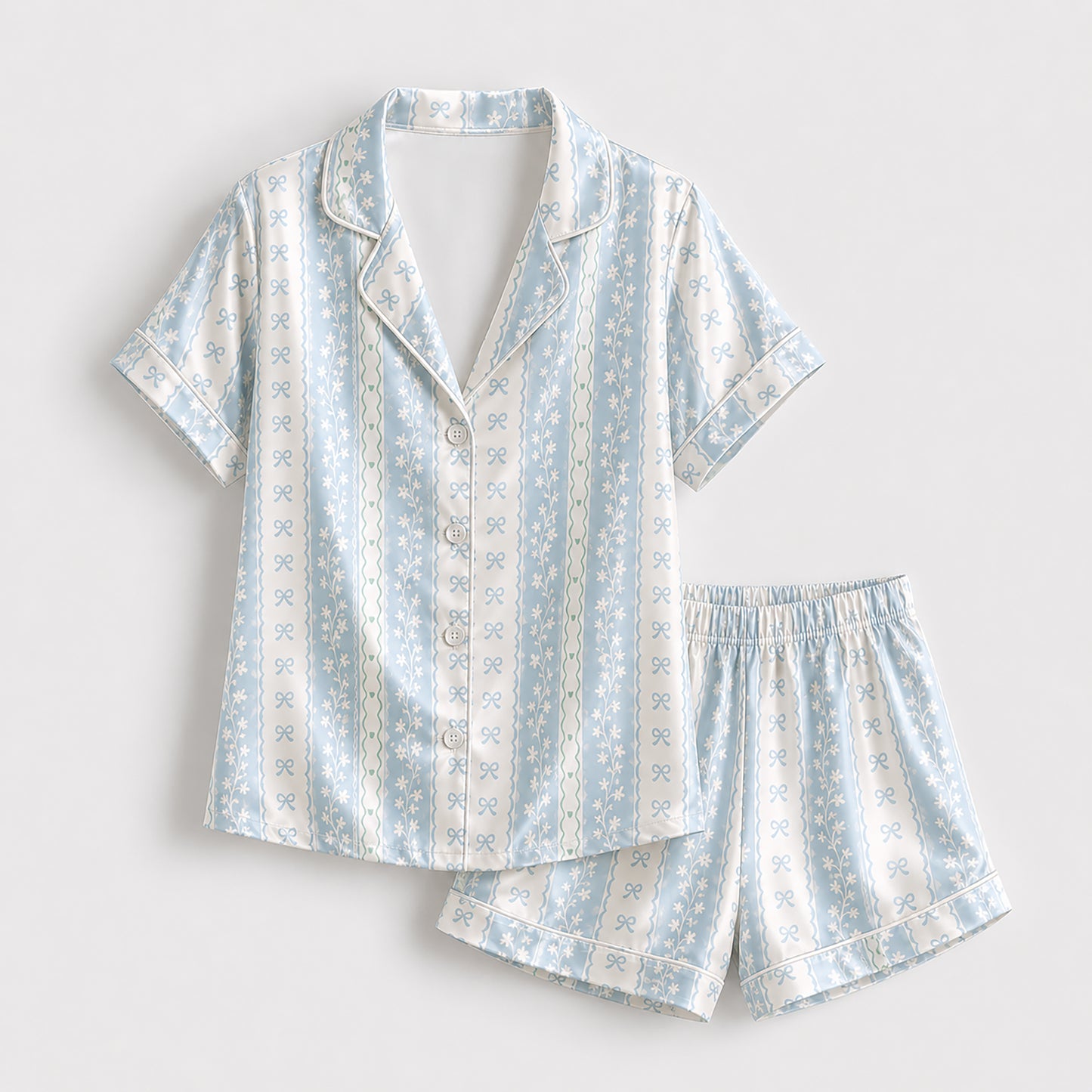 PJ-365-Repeating Vertical Stripe Printed Satin Pajama Garment, Novelty Cute Unisex Sleepwear Lounge Coordinates