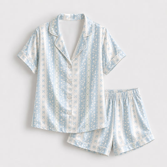 PJ-365-Repeating Vertical Stripe Printed Satin Pajama Garment, Novelty Cute Unisex Sleepwear Lounge Coordinates