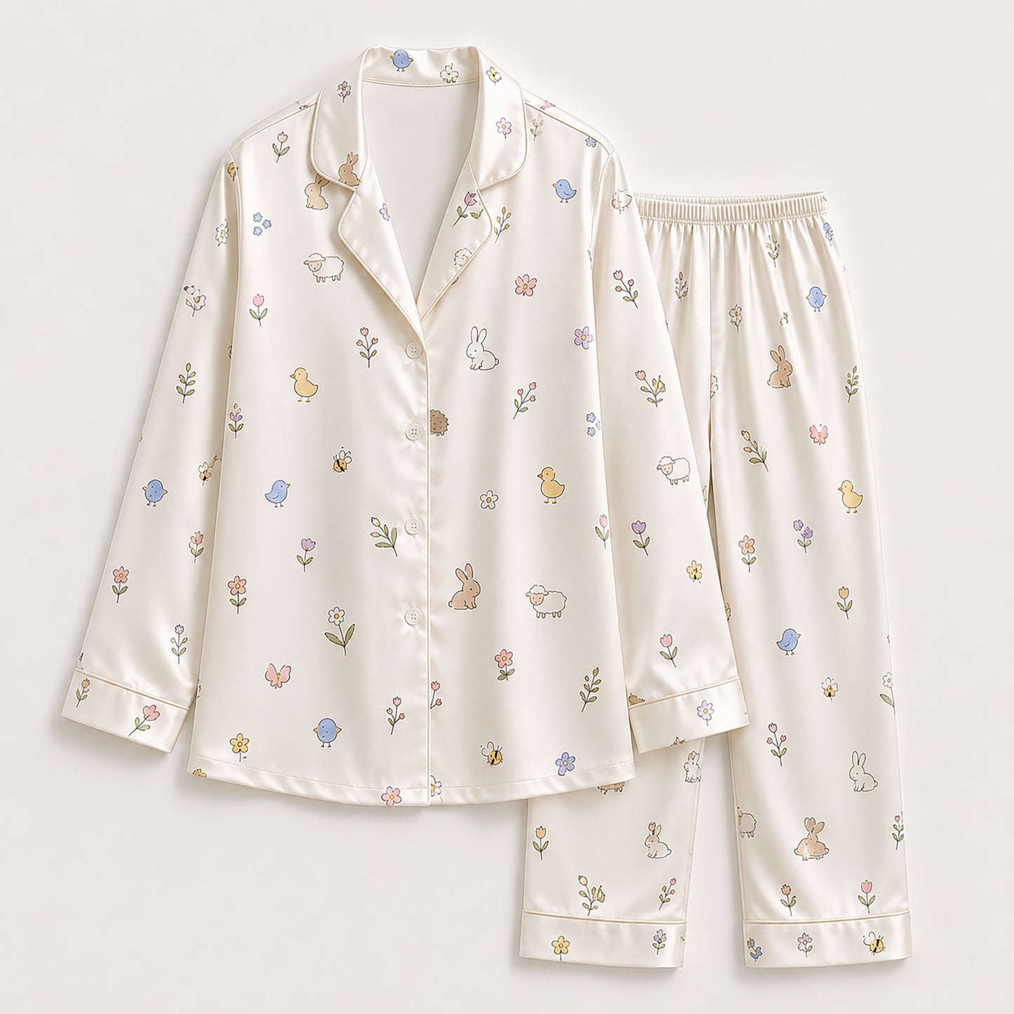 PJ-367-Satin Cherish Animal Pajama Apparel, Blue Bird Rabbit Loungewear Sleepwear Collection Nightwear