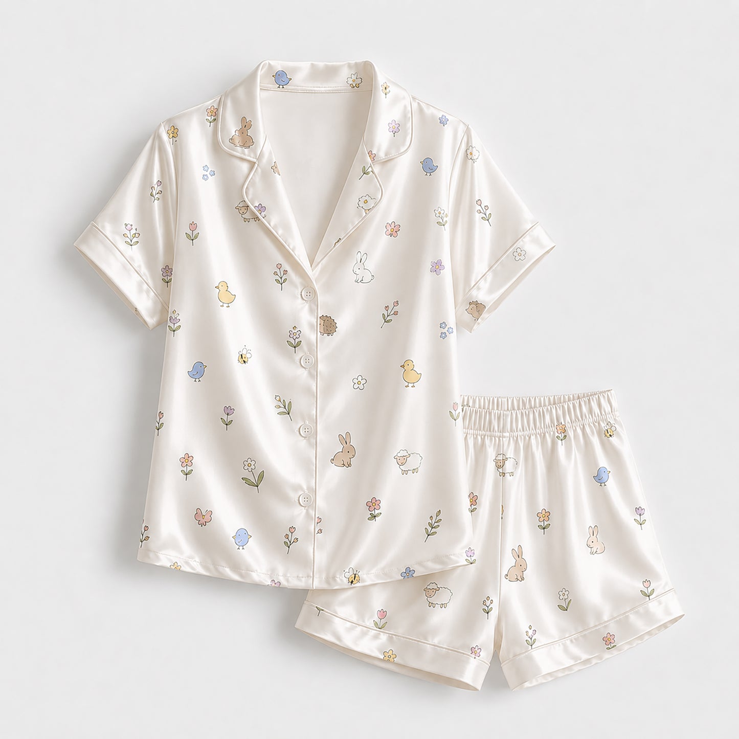 PJ-367-Satin Cherish Animal Pajama Apparel, Blue Bird Rabbit Loungewear Sleepwear Collection Nightwear