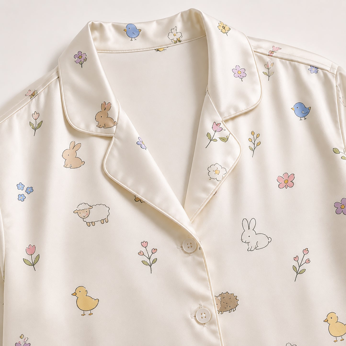 PJ-367-Satin Cherish Animal Pajama Apparel, Blue Bird Rabbit Loungewear Sleepwear Collection Nightwear