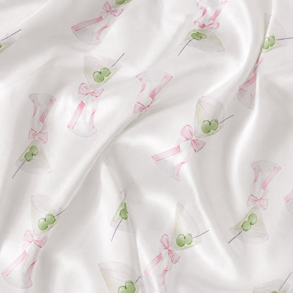 PJ-380-Coquette Martini Glass Satin Pajamas Pink Bow Cocktail Sleepwear Pjs