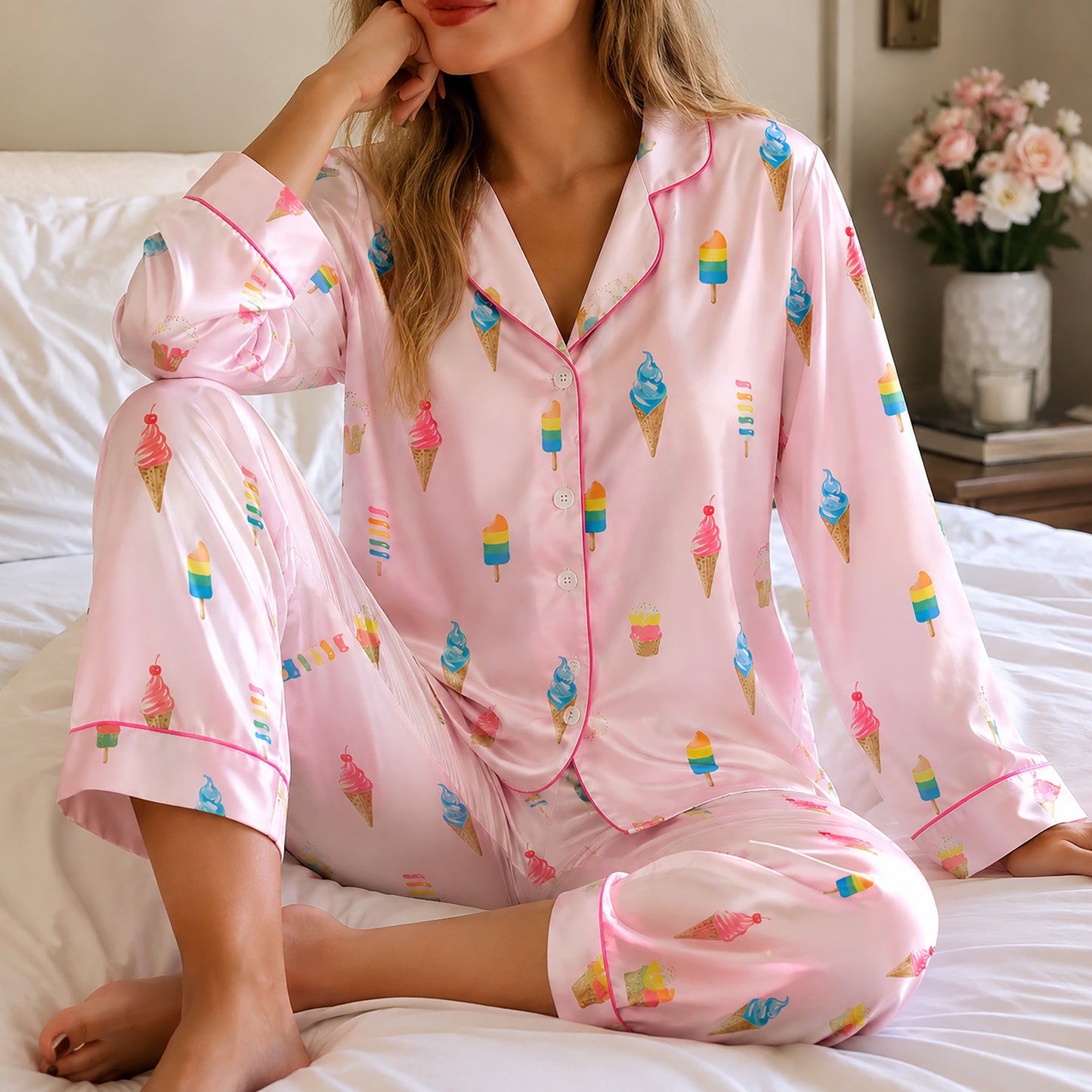 PJ-381-Rose Poly Sorbet Pajama Apparel, Sweet Treat Printed Loungewear Sleepwear Collection Attire