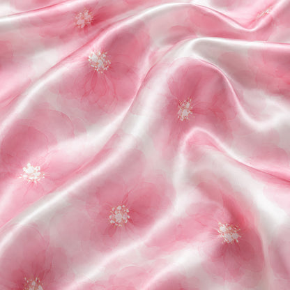 PJ-384-Pink Satin Watercolor Pajama Apparel, Rose Blossom Pattern Sleeve Loungewear Sleepwear Collection Nightwear