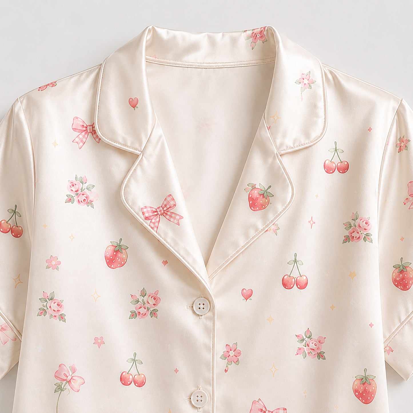 PJ-387-Alabaster Silk Rose Pajama Apparel, Crimson Floral Graphic Loungewear Sleepwear Collection Raiment