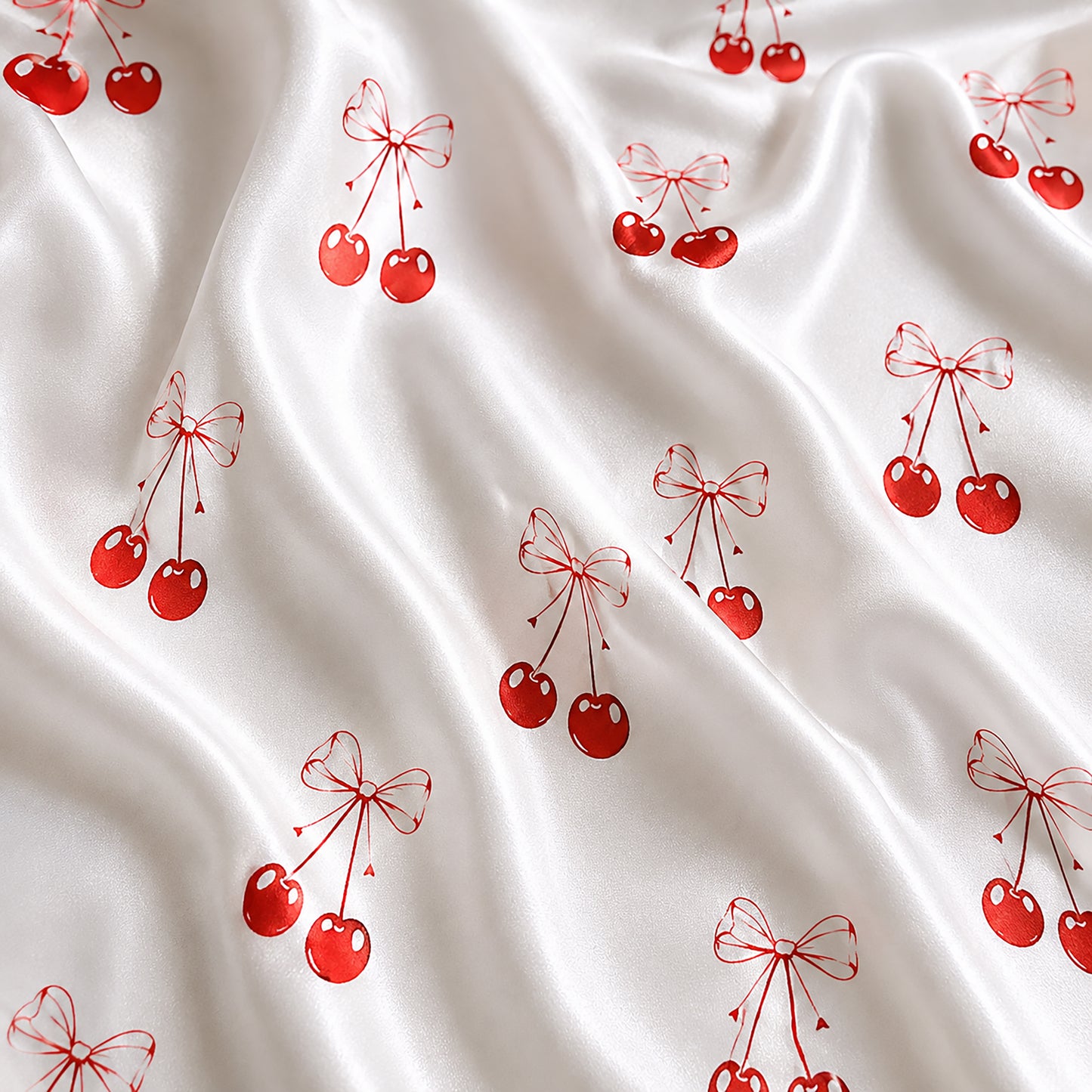 PJ-388-Alabaster Silk Cherry Pajama Apparel, Crimson Floral Graphic Loungewear Sleepwear Collection Raiment