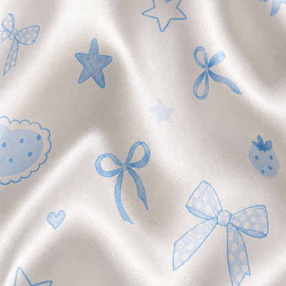 PJ-391-Alabaster Silk Coquette Pajama Apparel, Pastel Heart Graphic Loungewear Sleepwear Collection Raiment