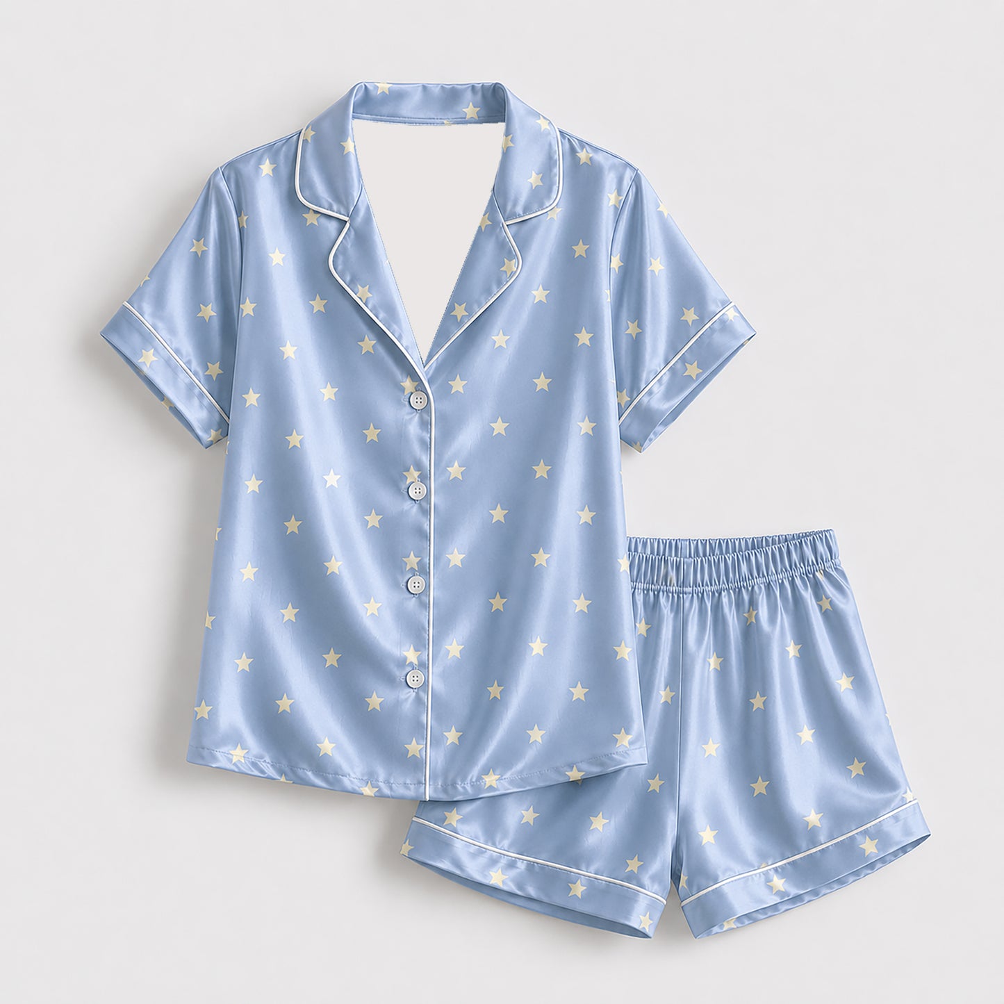 PJ-393-Satin Star Pajama Apparel, Yellow Celestial Pattern Sleeve Loungewear Sleepwear Collection Clothing