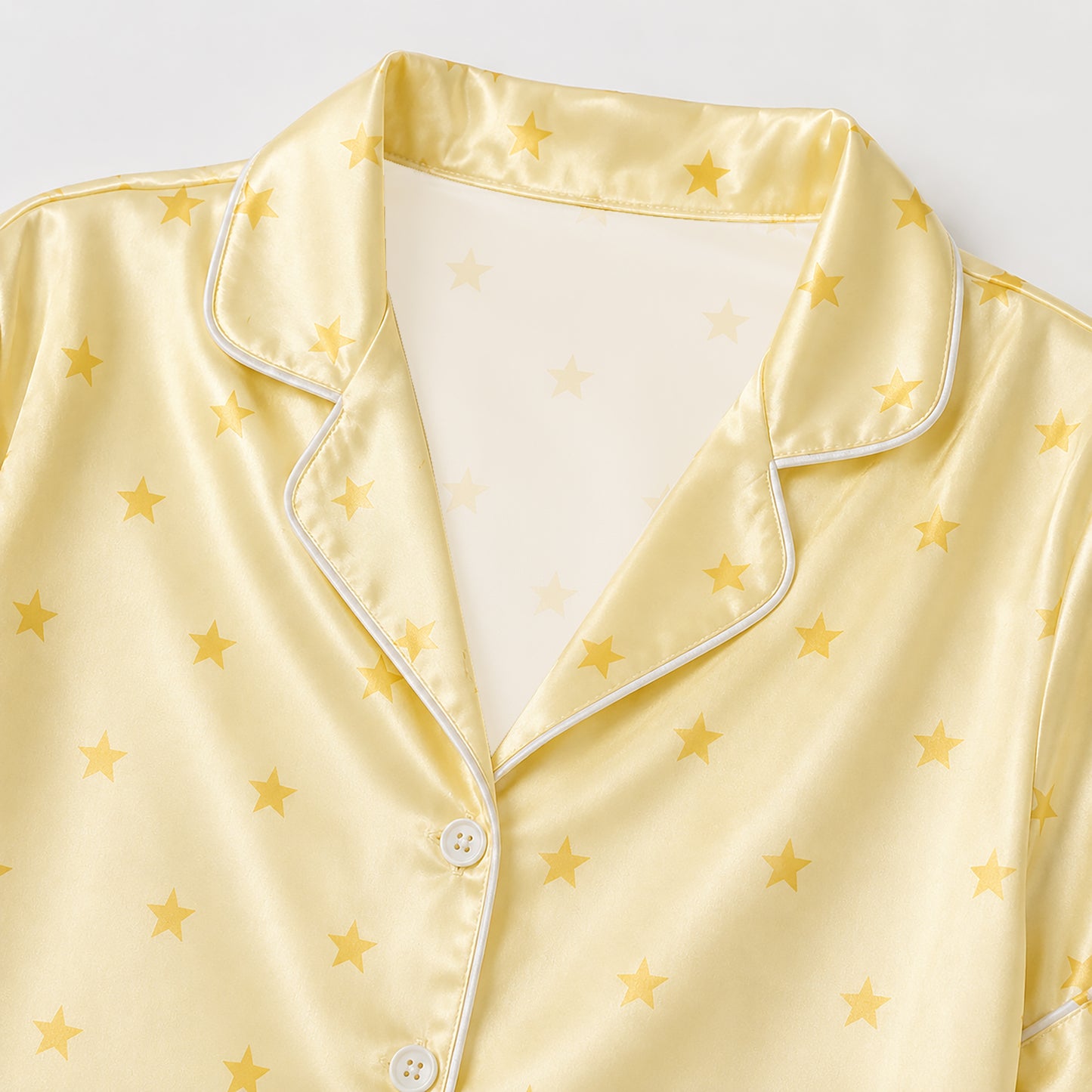 PJ-393-Satin Star Pajama Apparel, Yellow Celestial Pattern Sleeve Loungewear Sleepwear Collection Clothing
