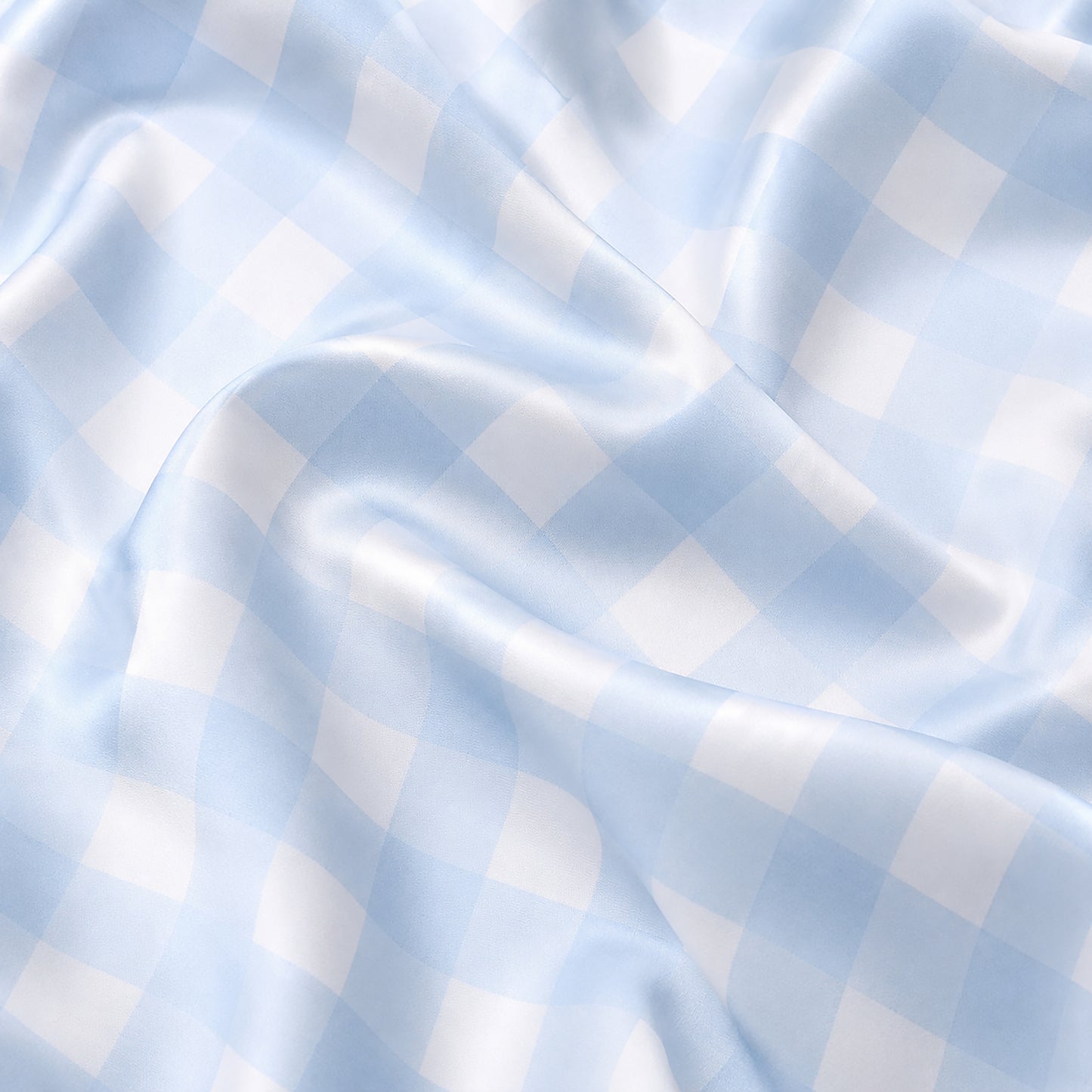 PJ-394-Blue Satin Gingham Pajama Apparel, White Checkered Pattern Sleeve Loungewear Sleepwear Collection Clothing