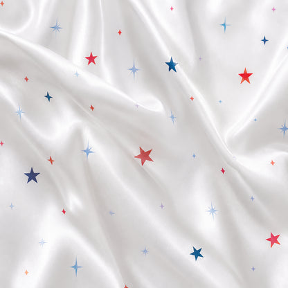 PJ-395-Alabaster Silk Celestial Pajama Apparel, Crimson Star Graphic Short Sleeve Loungewear Sleepwear Collection Raiment