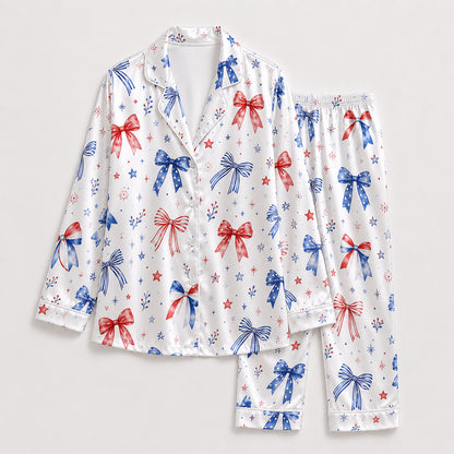 PJ-396-Creamy Poly Coquette Pajama Apparel, Sweet Stripe Printed Short Sleeve Loungewear Sleepwear Collection Attire