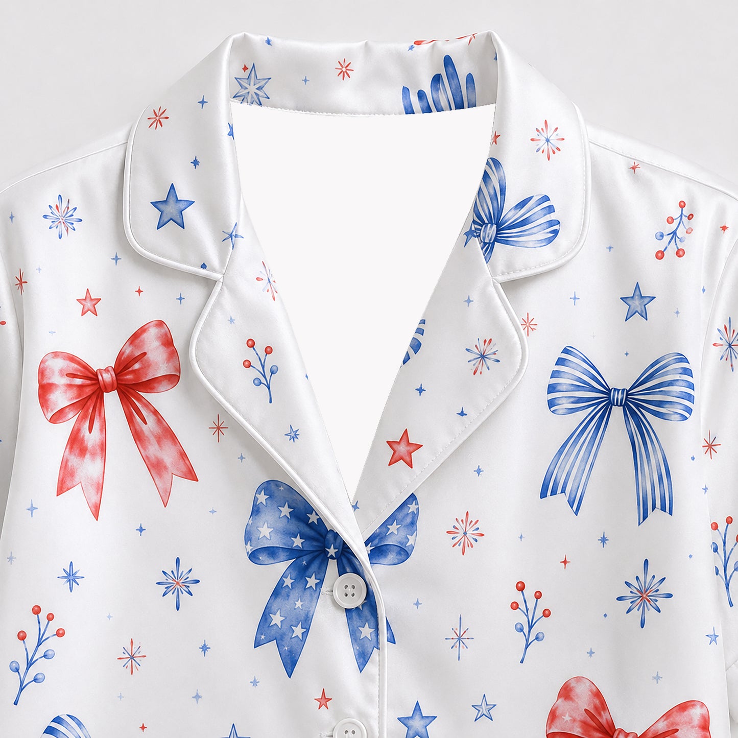 PJ-396-Creamy Poly Coquette Pajama Apparel, Sweet Stripe Printed Short Sleeve Loungewear Sleepwear Collection Attire
