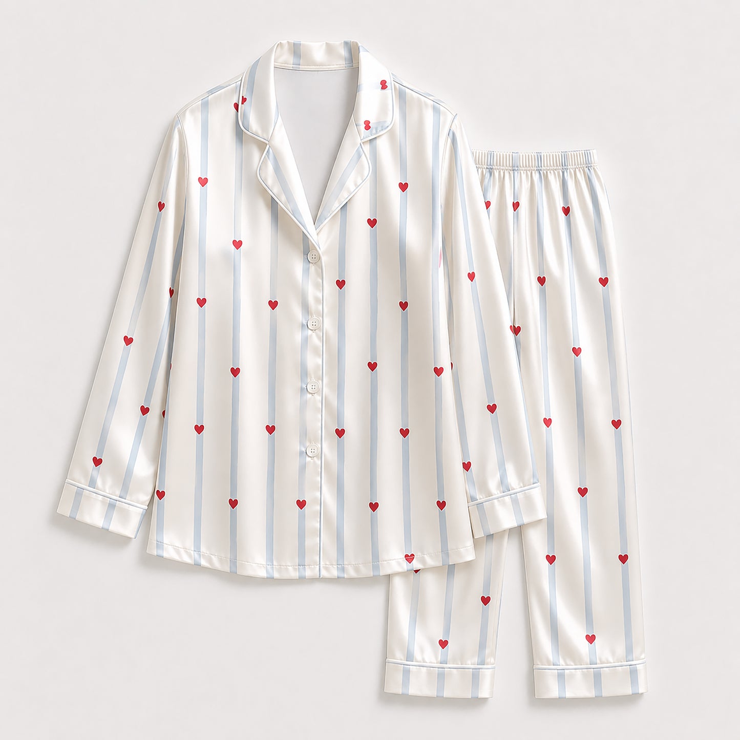 PJ-397-Alabaster Silk Valentine Pajama Apparel, Sky Stripe Graphic Short Sleeve Loungewear Sleepwear Collection Raiment