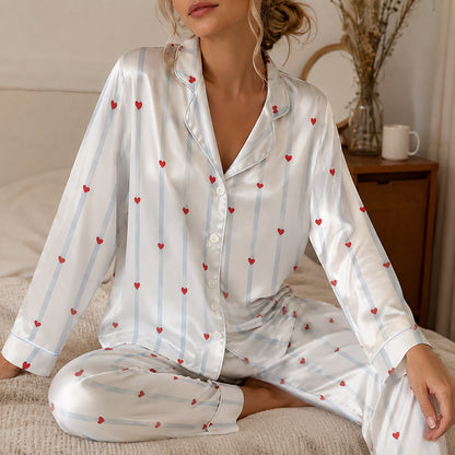 PJ-397-Alabaster Silk Valentine Pajama Apparel, Sky Stripe Graphic Short Sleeve Loungewear Sleepwear Collection Raiment