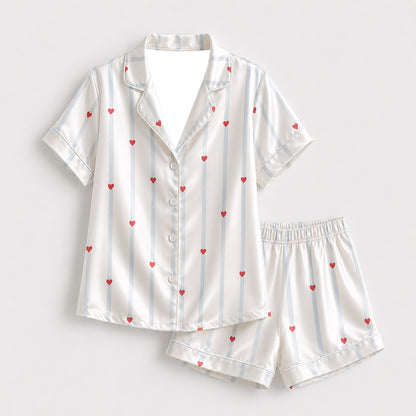 PJ-397-Alabaster Silk Valentine Pajama Apparel, Sky Stripe Graphic Short Sleeve Loungewear Sleepwear Collection Raiment