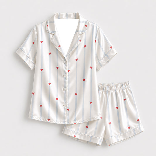 PJ-397-Alabaster Silk Valentine Pajama Apparel, Sky Stripe Graphic Short Sleeve Loungewear Sleepwear Collection Raiment