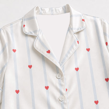 PJ-397-Alabaster Silk Valentine Pajama Apparel, Sky Stripe Graphic Short Sleeve Loungewear Sleepwear Collection Raiment