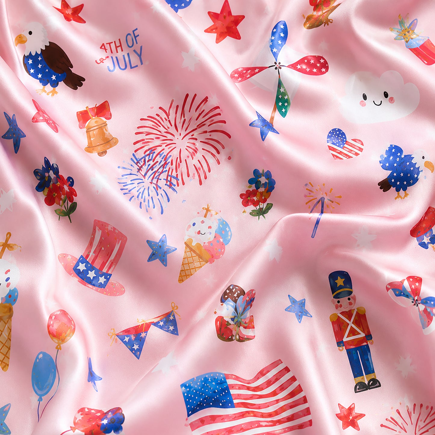PJ-400-Rose Poly Americana Pajama Apparel, Sweet Flag Printed Short Sleeve Loungewear Sleepwear Collection Attire