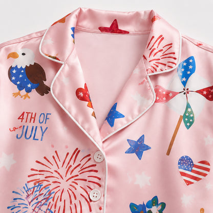 PJ-400-Rose Poly Americana Pajama Apparel, Sweet Flag Printed Short Sleeve Loungewear Sleepwear Collection Attire