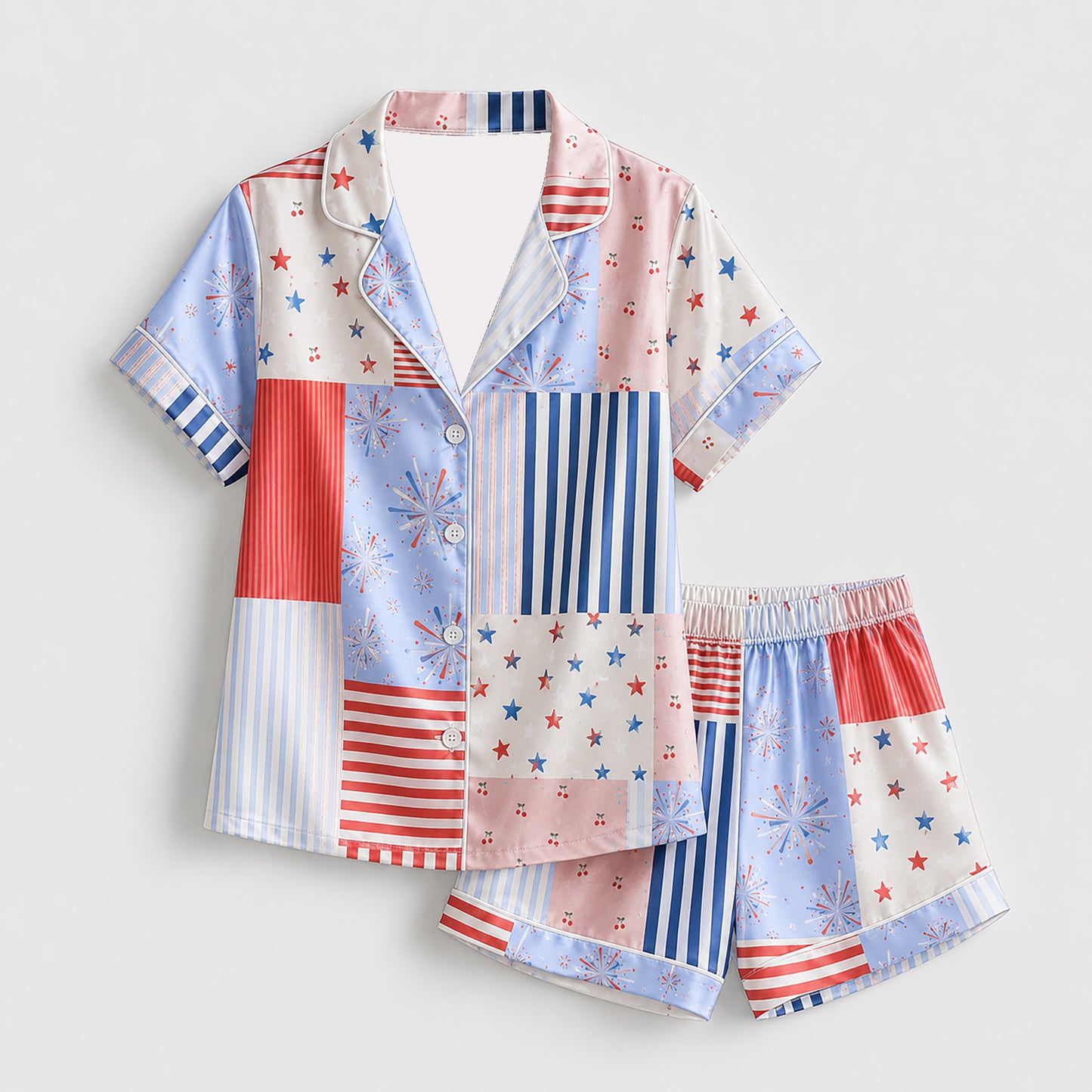 PJ-402-Pastel Satin Striped Pajama Apparel, Multicolor Linear Pattern Sleeve Loungewear Sleepwear Collection Clothing